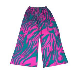 Gently Worn Pink & Hunter Green Wavy Print Q2 Wide-Leg Pants Size M (BB0931)